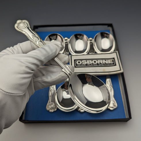 英国ヴィンテージ シルバープレート製 スープスプーン 6本セット Osborne 紙箱入