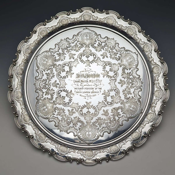 Around 1907 British Antique Silver Plated Salva Diameter 32cm Henry Atkins