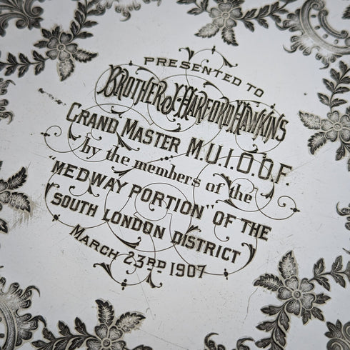 1907年頃 英国アンティーク シルバープレート製サルヴァ 直径32cm Henry Atkins