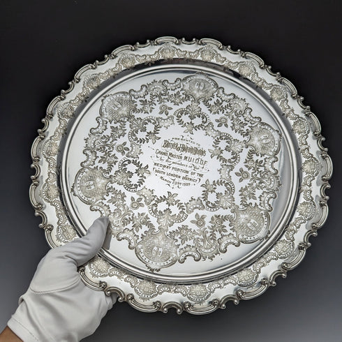 1907年頃 英国アンティーク シルバープレート製サルヴァ 直径32cm Henry Atkins