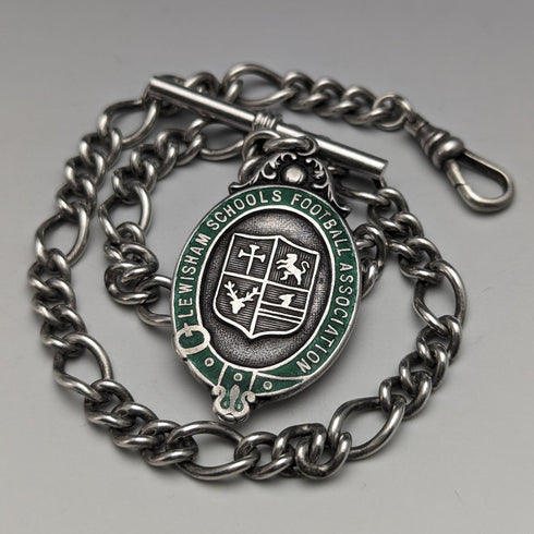 英国ヴィンテージ 純銀製アルバートチェーン 36g 純銀メダルフォブ