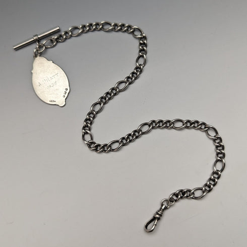 英国ヴィンテージ 純銀製アルバートチェーン 36g 純銀メダルフォブ