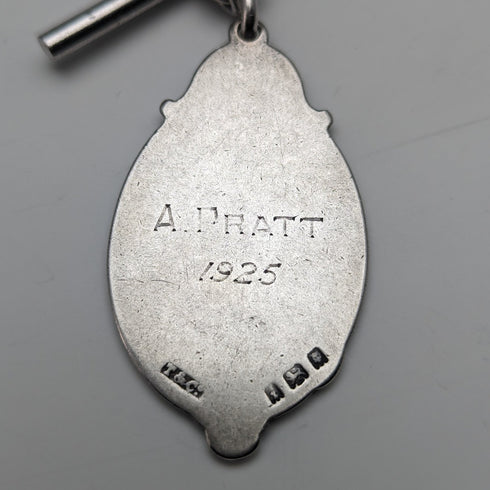 英国ヴィンテージ 純銀製アルバートチェーン 36g 純銀メダルフォブ