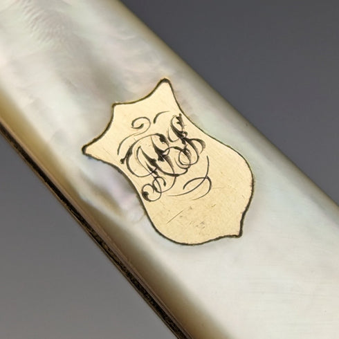 1888 年英國古董白色珍珠貝手柄純銀刀片折疊筆刀帶盒