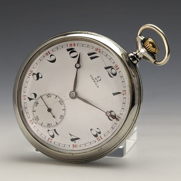 1915 年左右古董歐米茄懷錶鍍銀開放面效果很好