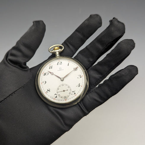 1915年頃 アンティーク オメガ 懐中時計 シルバープレート オープンフェース 動作良好