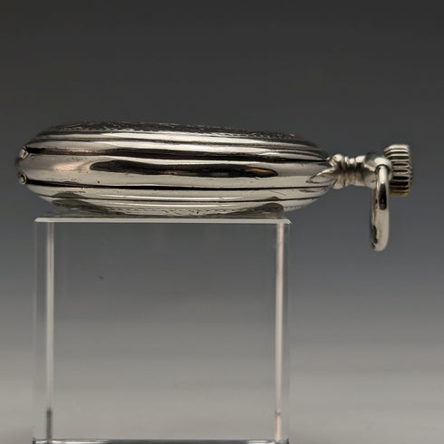 1910 年左右古董浪琴表懷錶新藝術風格雕刻獵人錶殼銀色側面效果很好