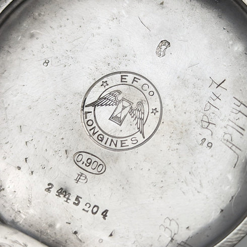 1910 年左右古董浪琴表懷錶新藝術風格雕刻獵人錶殼銀色側面效果很好