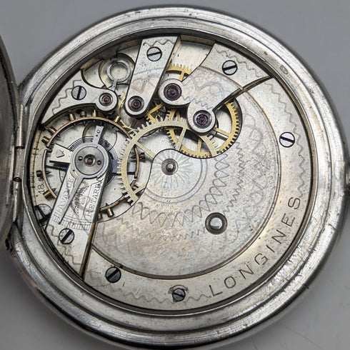 1910 年左右古董浪琴表懷錶新藝術風格雕刻獵人錶殼銀色側面效果很好