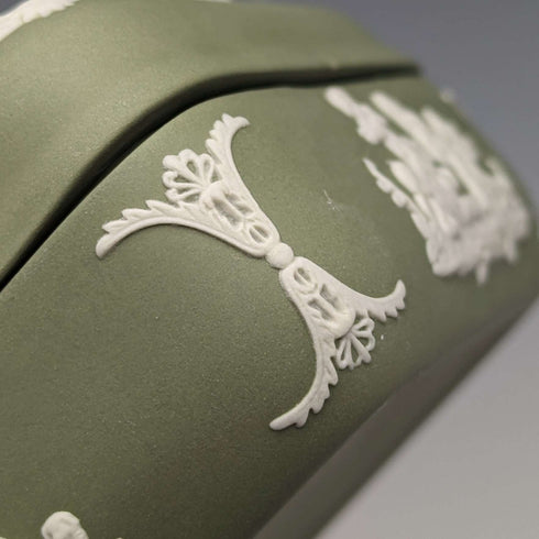 British Vintage Wedgwood Jasperware Square Box Accessory Case Green