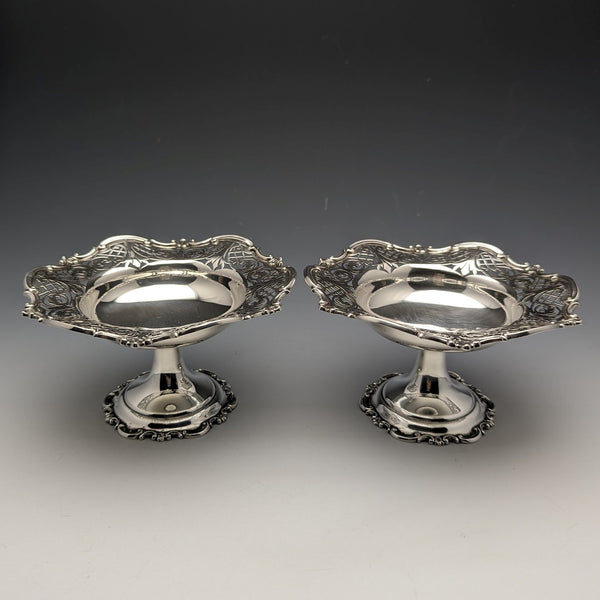 1910 British Antique Sterling Silver Compote Pair Diameter 14cm Total 328g Mappin & Webb