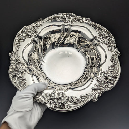 1898年頃 米国アンティーク 純銀製 ボウル 直径30cm 517g Meriden Britannia