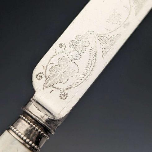 1899 年左右英國古董白色珍珠貝殼手柄餐具 6 對套裝盒裝 Mappin 和 Webb