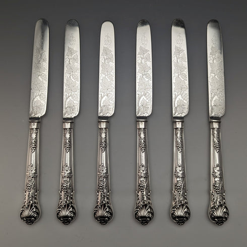 1838年 英国アンティーク 純銀製ハンドル カトラリー6ペアセット 箱入り Charles Needham