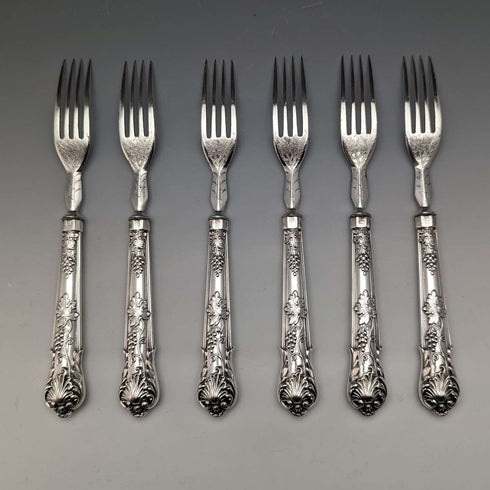 1838 British Antique Sterling Silver Handle Cutlery 6 Pair Set Boxed Charles Needham