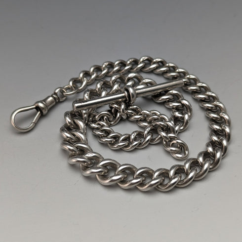 1900年頃 英国アンティーク 純銀製アルバートチェーン 極太 56g フォブ無し