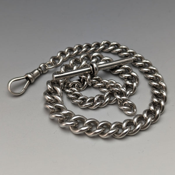 1900 年左右英國古董純銀阿爾伯特鏈超厚 56 克無鑰匙扣