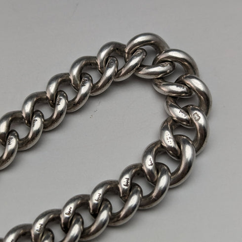 1900年頃 英国アンティーク 純銀製アルバートチェーン 極太 56g フォブ無し