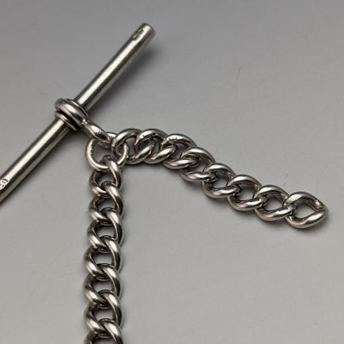 1900年頃 英国アンティーク 純銀製アルバートチェーン 極太 56g フォブ無し