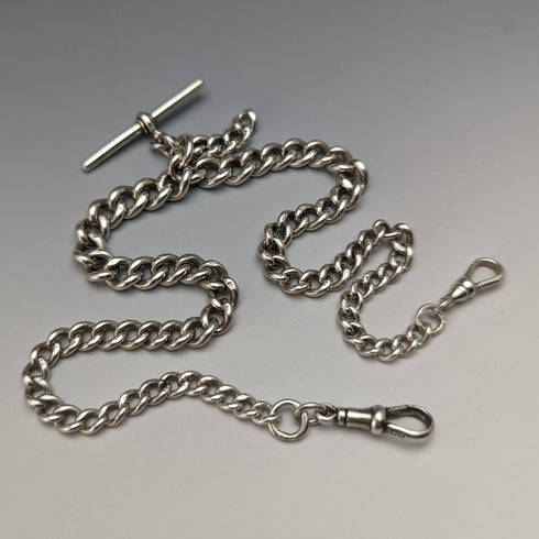 1920年頃 英国アンティーク 純銀製ダブルアルバートチェーン 53g フォブ無し