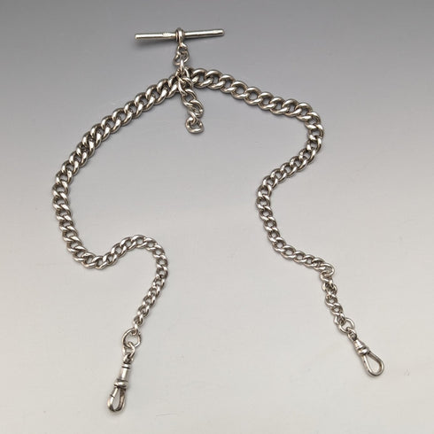 1920年頃 英国アンティーク 純銀製ダブルアルバートチェーン 53g フォブ無し