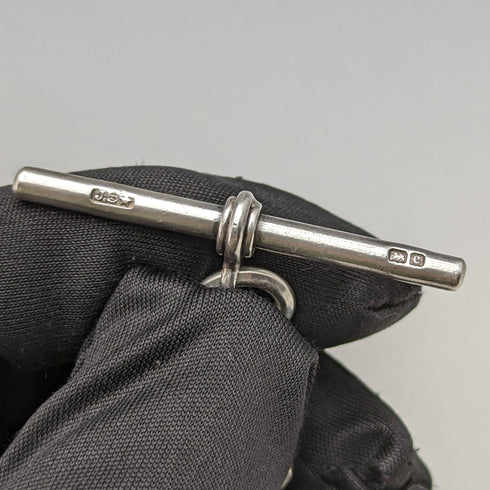 1914年頃 英国アンティーク 純銀製ダブルアルバートチェーン 56g 純銀シールフォブ