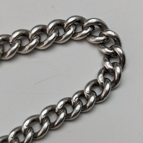 1902年頃 英国アンティーク 純銀製アルバートチェーン 39g ブラックオニキスシールフォブ