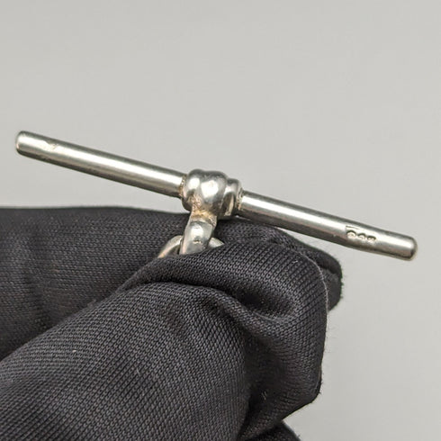 1902年頃 英国アンティーク 純銀製アルバートチェーン 39g ブラックオニキスシールフォブ