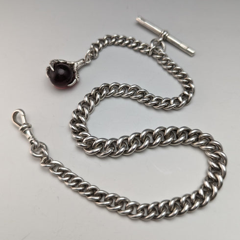 1907 年左右英國古董純銀阿爾伯特鏈 50 克烏鴉和碗飾扣