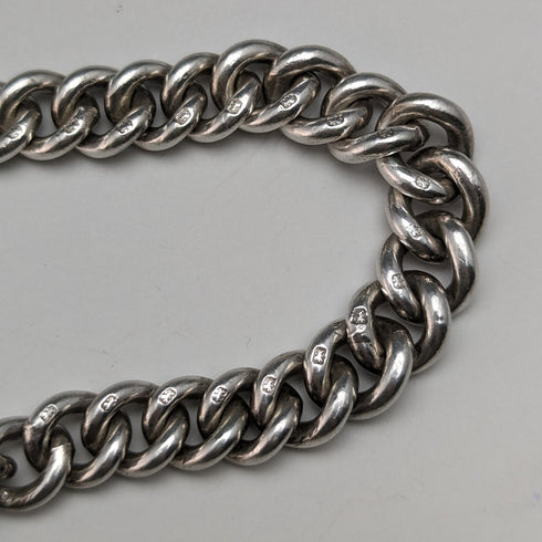 1907 年左右英國古董純銀阿爾伯特鏈 50 克烏鴉和碗飾扣