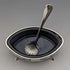 1906 British Antique Pure Silver & Bluegrass Salt Dish & Spoon Josiah Williams