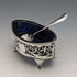 1906 British Antique Pure Silver & Bluegrass Salt Dish & Spoon Josiah Williams