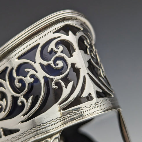 1906年 英国アンティーク 純銀&ブルーグラス ソルトディッシュ&スプーン Josiah Williams