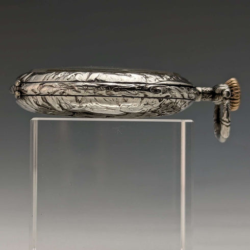 约1911年古董浪琴怀表,浮雕工艺,银质开面表壳,运行良好