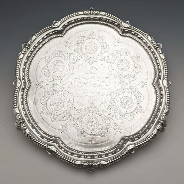 1895 British Antique Sterling Silver Salva Diameter 22cm 363g CHARLES BOYTON