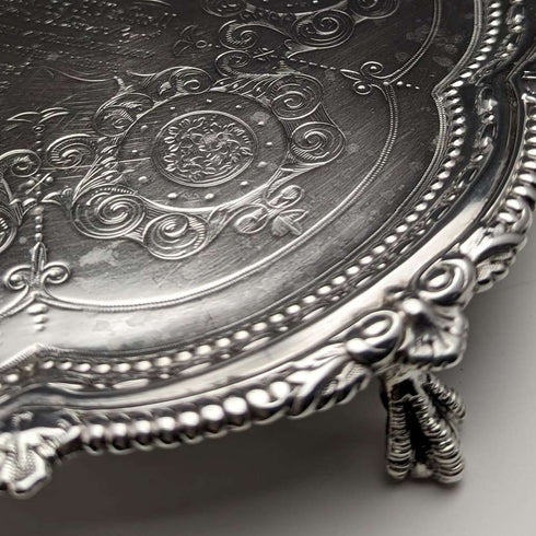 1895 British Antique Sterling Silver Salva Diameter 22cm 363g CHARLES BOYTON