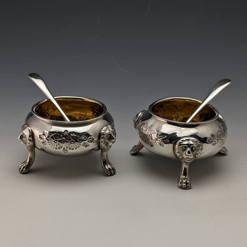 1900年頃 英国アンティーク シルバープレート ソルトディッシュ&スプーン ペア ケース入り