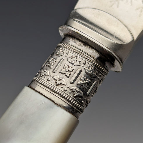 1870年頃 英国アンティーク 白蝶貝ハンドル シルバープレート製 フィッシュサーバーペア ケース入