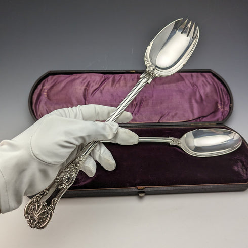 英国アンティークシルバープレート製 サービングスプーン&スポーク ケース入