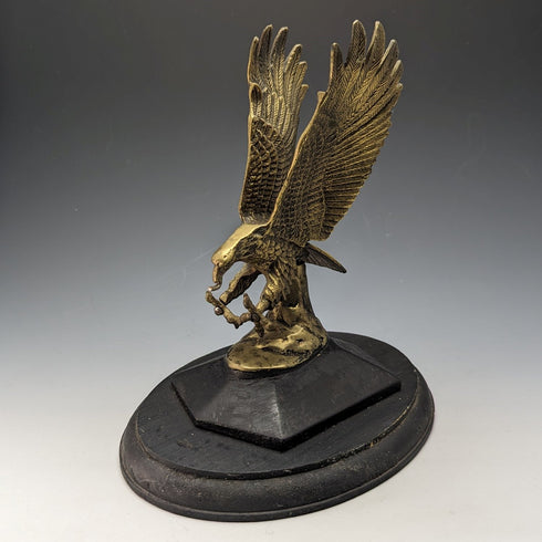 古董黃銅禿頭鷹懷錶架帶木底座