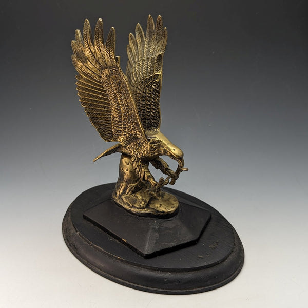 古董黃銅禿頭鷹懷錶架帶木底座