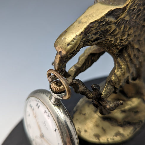 古董黃銅禿頭鷹懷錶架帶木底座