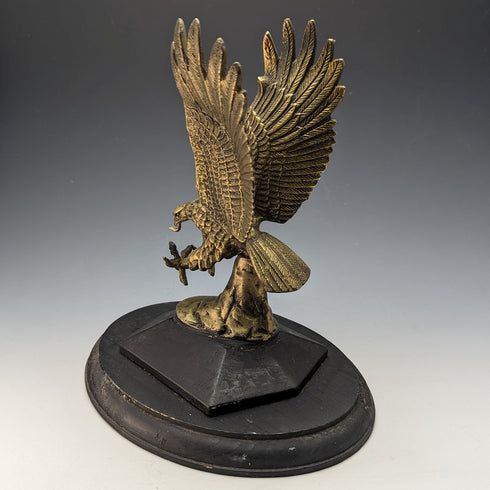 古董黃銅禿頭鷹懷錶架帶木底座