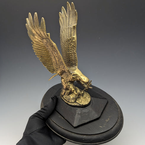 古董黃銅禿頭鷹懷錶架帶木底座