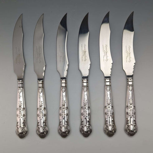 1973 British Vintage Sterling Silver Handle Steak Cutlery 6 Pair Set Boxed Harrison Brothers