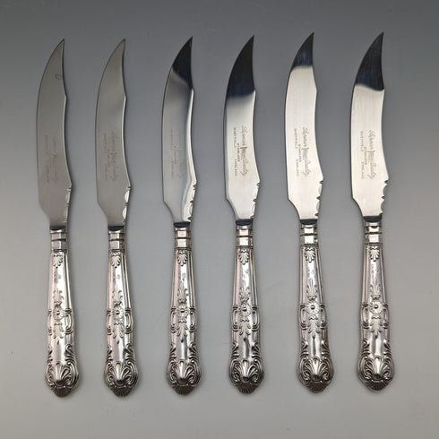 1973年 英国ヴィンテージ 純銀製ハンドル ステーキカトラリー6ペアセット 箱入り Harrison Brothers