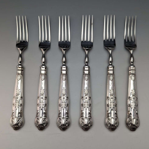1973 British Vintage Sterling Silver Handle Steak Cutlery 6 Pair Set Boxed Harrison Brothers