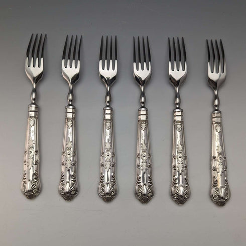 1973 British Vintage Sterling Silver Handle Steak Cutlery 6 Pair Set Boxed Harrison Brothers