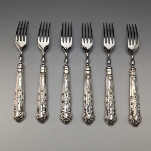 1973年 英国ヴィンテージ 純銀製ハンドル ステーキカトラリー6ペアセット 箱入り Harrison Brothers