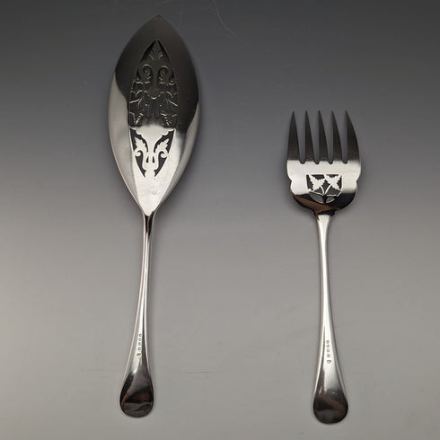 Late 19th century British antique silver plate fish server set LEE & WIGFULL in wooden box